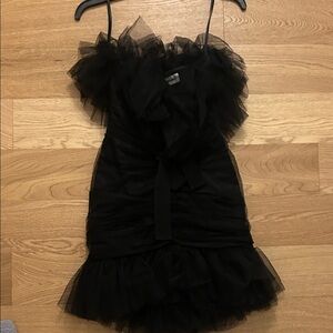 Black Tulle Ruffle Girls' Party Dress with Bow Detail